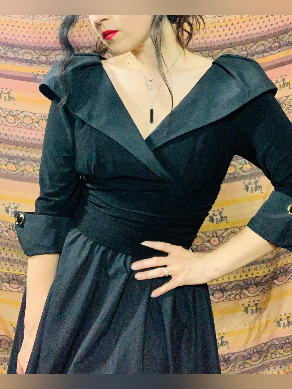 Eliza J Black Vintage-Inspired Wrap Dress